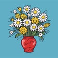 Bouquet of daises in a vase. Spring bouquet. Vector