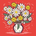 Bouquet of daises in a vase. Spring bouquet. Vector