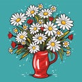 Bouquet of daises in a vase. Spring bouquet. Vector