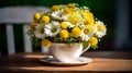 bouquet of daisies, summer chamomile flowers on table generative ai