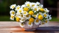 bouquet of daisies, summer chamomile flowers on table generative ai