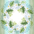 A bouquet of daisy flowers - flowers, leaves on watercolor background.