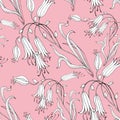 Bouquet decorative flowers on pink background. Seamless pattern.