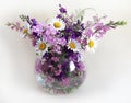 Bouquet of delphinium, chamomile and daylily. Royalty Free Stock Photo