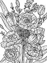 Bouquet of different flowers isolated. Coloring book antistress for children and adults. Illustration on white Royalty Free Stock Photo