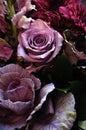 A bouquet of different type of purple flowers