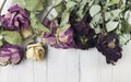 bouquet dried roses on old wood background with copy space Royalty Free Stock Photo