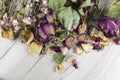 bouquet dried roses on old wood background with copy space Royalty Free Stock Photo