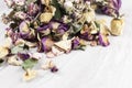 bouquet dried roses on old wood background with copy space Royalty Free Stock Photo