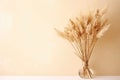 Bouquet of dry wheat and grasses in a vase with warm light and shadows Royalty Free Stock Photo