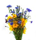 Bouquet from ears and field flowers isolated on white background