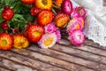 Bouquet of Everlasting flowers on table