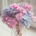 A bouquet featuring delicate blue and pink hydrangeas (Hydrangea macrophylla) and Royalty Free Stock Photo