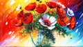 A bouquet of field poppies, an oil painting on canvas, an artistic vision of wild field poppies