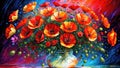 A bouquet of field poppies, an oil painting on canvas, an artistic vision of wild field poppies