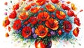 A bouquet of field poppies, an oil painting on canvas, an artistic vision of wild field poppies