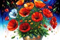 A bouquet of field poppies, an oil painting on canvas, an artistic vision of wild field poppies