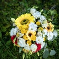 bouquet for first beloved teacher on first of September. Flowers for the last bell. day of knowledge. beginning of the school year Royalty Free Stock Photo