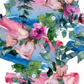 Bouquet floral botanical flowers. Watercolor background illustration set. Seamless background pattern. Royalty Free Stock Photo