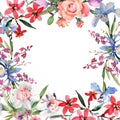 Bouquet floral botanical flowers. Watercolor background illustration set. Frame border ornament square. Royalty Free Stock Photo