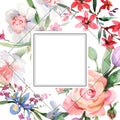 Bouquet floral botanical flowers. Watercolor background illustration set. Frame border ornament square. Royalty Free Stock Photo