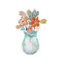 Bouquet flower vase textured a watercolor sketch Royalty Free Stock Photo