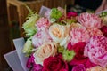 Bouquet of flowers from anemone rose Ranunculus mattiola Tulip eucalyptus Narcissus for a wedding or holiday