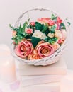 Bouquet of flowers in a basket, Wedding decoration, hand made