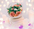 Bouquet of flowers in a basket, Wedding decoration, hand made
