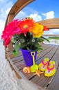 Bouquet of flowers by beach Royalty Free Stock Photo