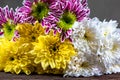 A bouquet of flowers for the beginning of the school year on a wooden table. Background. Education. Design