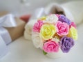 Bouquet of flowers on blurred background. Spa romantic concept.