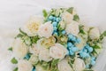 Bouquet of flowers. The bride's bouquet. Bridal bouquet. Floristics. Wedding rings Royalty Free Stock Photo