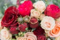 Bouquet of flowers. The bride& x27;s bouquet. Bridal bouquet. Floristics. Wedding rings Royalty Free Stock Photo