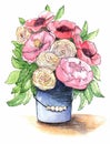 Bouquet of flowers in a bucket Royalty Free Stock Photo