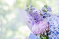 Bouquet of flowers close-up. Peonies, hydrangea.