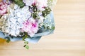 Bouquet of flowers close-up. Peonies, hydrangea.