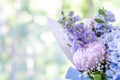 Bouquet of flowers close-up. Peonies, hydrangea.