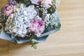 Bouquet of flowers close-up. Peonies, hydrangea.