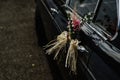 Bouquet of flowers decoration for the official car of the bride and groom on the wedding day Royalty Free Stock Photo