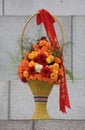 Bouquet of flowers in front of Kim Il Sung statue