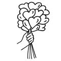 Bouquet of flowers of hearts, hand-drawn doodle romantic element. Love feelings, design Valentine\'s Day, drawing by ink,