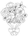 A bouquet of flowers for the holiday. Children coloring. Black lines, white background. Cartoon vector