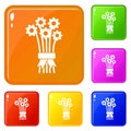 Bouquet of flowers icons set vector color Royalty Free Stock Photo
