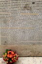 Bouquet of flowers left beneath The Wall Of Names, Shoah Memorial,Paris,France,2016