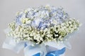 Bouquet of flowers made of hydrangeas and gypsophila Royalty Free Stock Photo