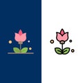 Bouquet, Flowers, Present  Icons. Flat and Line Filled Icon Set Vector Blue Background Royalty Free Stock Photo