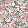 Bouquet  flowers rose. Floral seamless pattern. Royalty Free Stock Photo