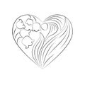 Bouquet of flowers in the shape of a heart black and white flowers contour lilies of the valley isolated on a white background