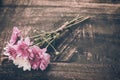 Bouquet flowers in spring on vintage wooden background Royalty Free Stock Photo